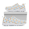 Blue And Brown Tattersall Pattern Print White Running Shoes