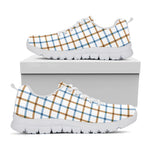 Blue And Brown Tattersall Pattern Print White Sneakers
