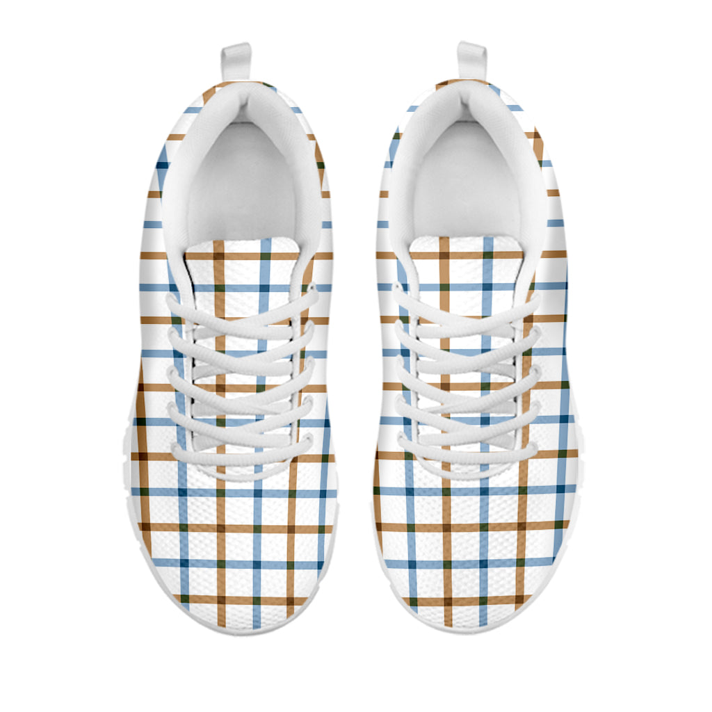 Blue And Brown Tattersall Pattern Print White Sneakers