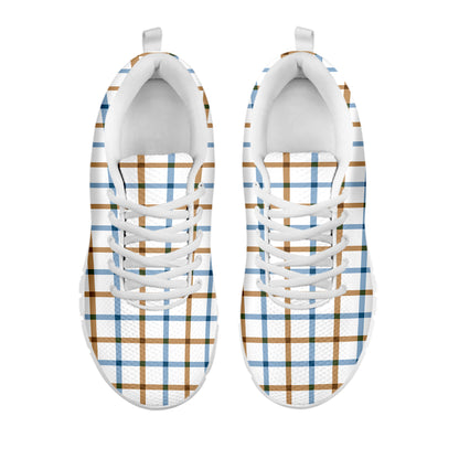 Blue And Brown Tattersall Pattern Print White Sneakers