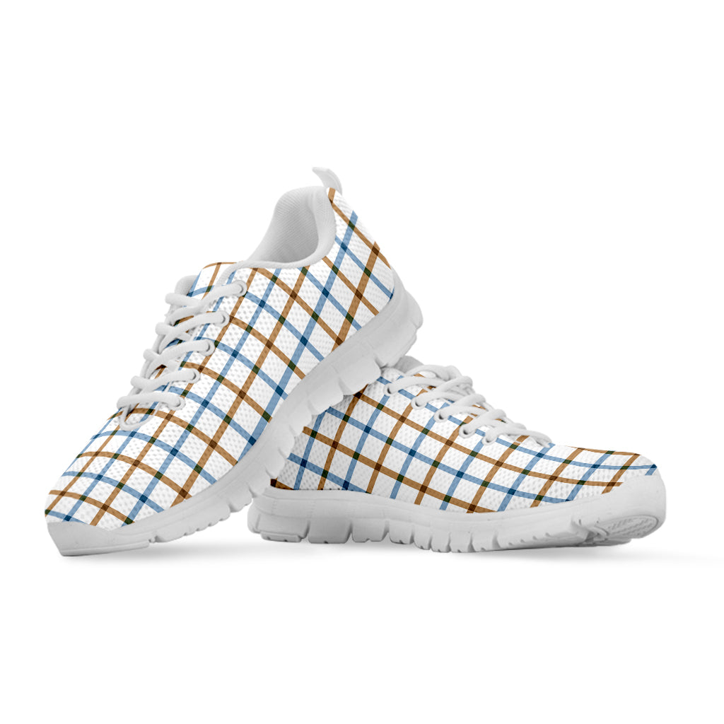 Blue And Brown Tattersall Pattern Print White Sneakers