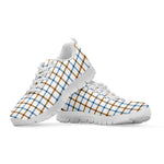 Blue And Brown Tattersall Pattern Print White Sneakers