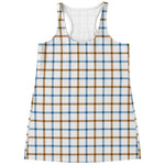 Blue And Brown Tattersall Pattern Print Women's Racerback Tank Top