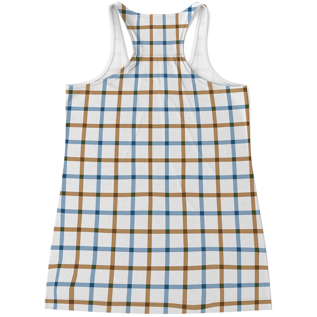 Blue And Brown Tattersall Pattern Print Women's Racerback Tank Top
