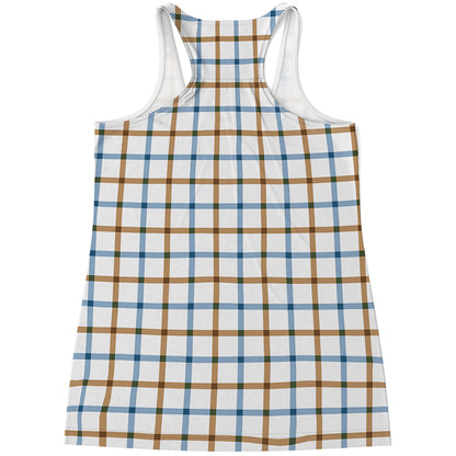 Blue And Brown Tattersall Pattern Print Women's Racerback Tank Top
