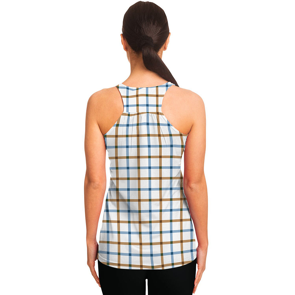Blue And Brown Tattersall Pattern Print Women's Racerback Tank Top
