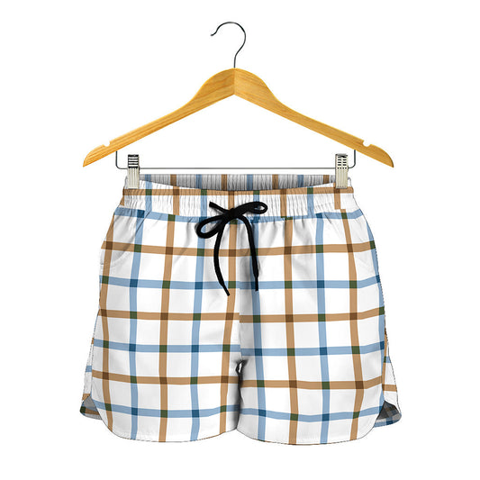 Blue And Brown Tattersall Pattern Print Women's Shorts