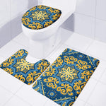 Blue And Gold Bohemian Mandala Print 3 Piece Bath Mat Set
