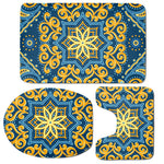 Blue And Gold Bohemian Mandala Print 3 Piece Bath Mat Set