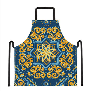 Blue And Gold Bohemian Mandala Print Apron