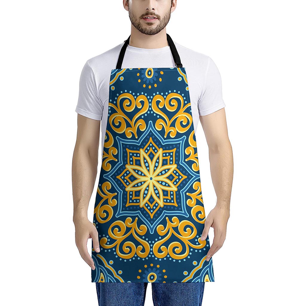 Blue And Gold Bohemian Mandala Print Apron