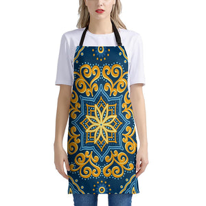 Blue And Gold Bohemian Mandala Print Apron