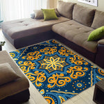 Blue And Gold Bohemian Mandala Print Area Rug GearFrost