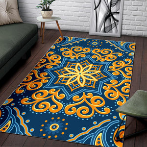 Blue And Gold Bohemian Mandala Print Area Rug GearFrost