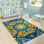 Blue And Gold Bohemian Mandala Print Area Rug GearFrost