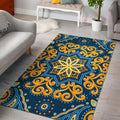 Blue And Gold Bohemian Mandala Print Floor Mat