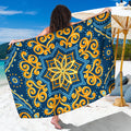 Blue And Gold Bohemian Mandala Print Beach Sarong Wrap