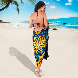 Blue And Gold Bohemian Mandala Print Beach Sarong Wrap
