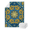 Blue And Gold Bohemian Mandala Print Blanket