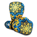 Blue And Gold Bohemian Mandala Print Boxing Gloves