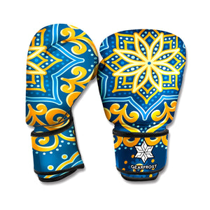 Blue And Gold Bohemian Mandala Print Boxing Gloves