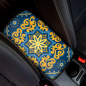 Blue And Gold Bohemian Mandala Print Car Center Console Cover