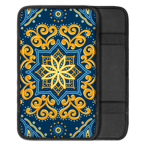 Blue And Gold Bohemian Mandala Print Car Center Console Cover