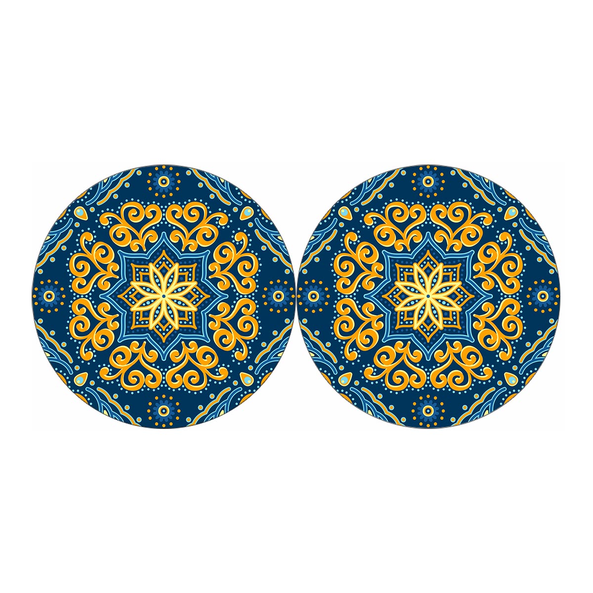 Blue And Gold Bohemian Mandala Print Car Coasters