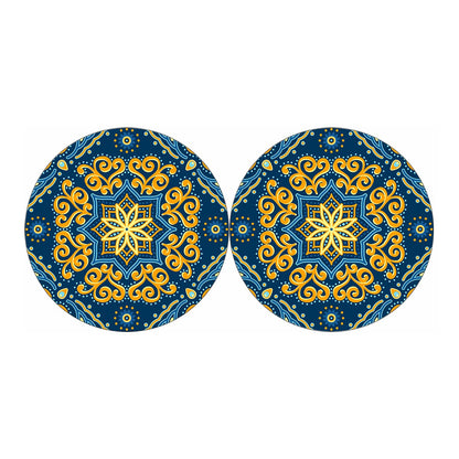 Blue And Gold Bohemian Mandala Print Car Coasters