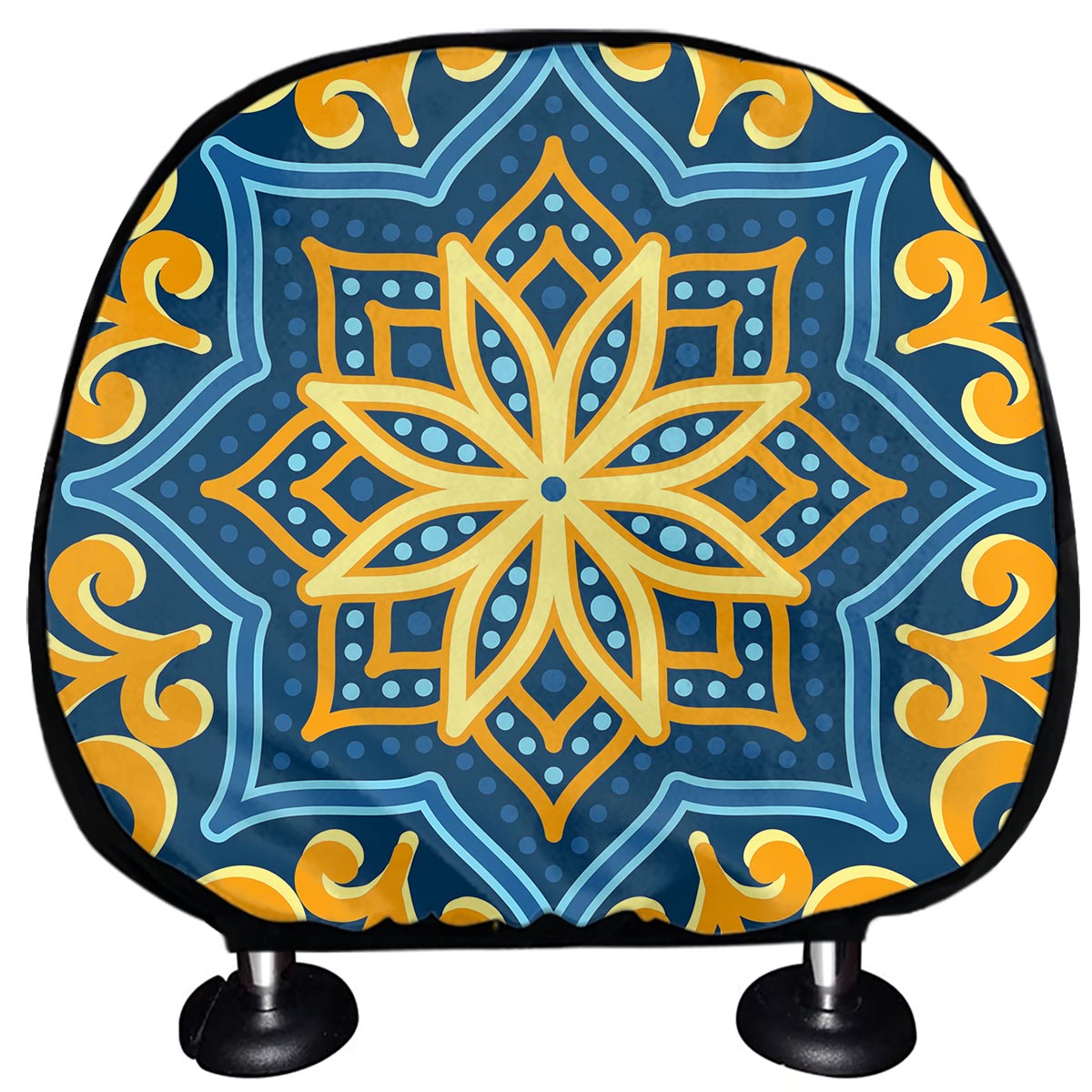 Blue And Gold Bohemian Mandala Print Car Headrest Covers