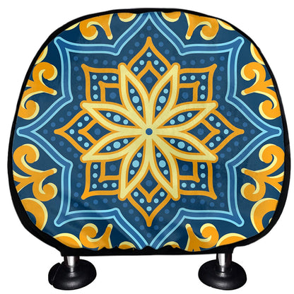 Blue And Gold Bohemian Mandala Print Car Headrest Covers