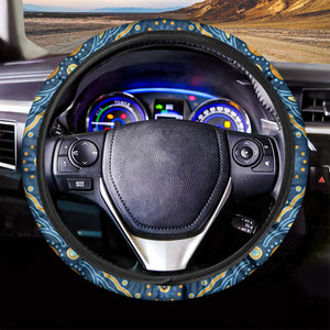 Blue And Gold Bohemian Mandala Print Car Steering Wheel Cover