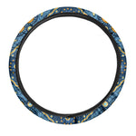 Blue And Gold Bohemian Mandala Print Car Steering Wheel Cover