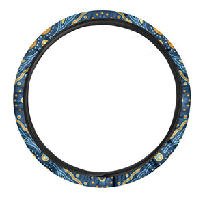 Blue And Gold Bohemian Mandala Print Car Steering Wheel Cover