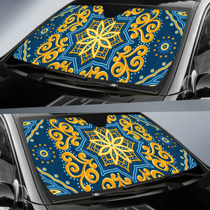 Blue And Gold Bohemian Mandala Print Car Sun Shade GearFrost