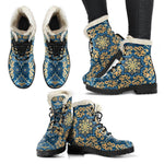 Blue And Gold Bohemian Mandala Print Comfy Boots GearFrost