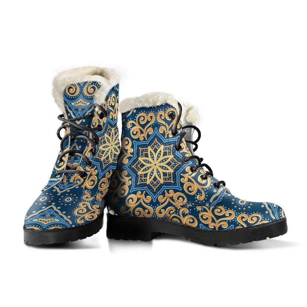 Blue And Gold Bohemian Mandala Print Comfy Boots GearFrost