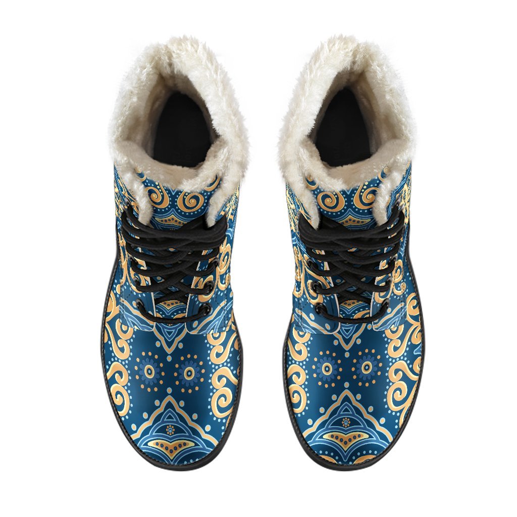 Blue And Gold Bohemian Mandala Print Comfy Boots GearFrost