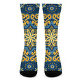 Blue And Gold Bohemian Mandala Print Crew Socks