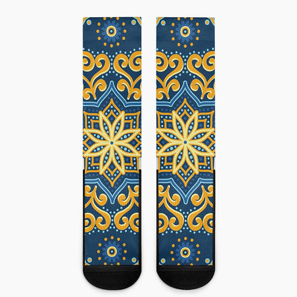 Blue And Gold Bohemian Mandala Print Crew Socks