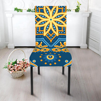 Blue And Gold Bohemian Mandala Print Dining Chair Slipcover