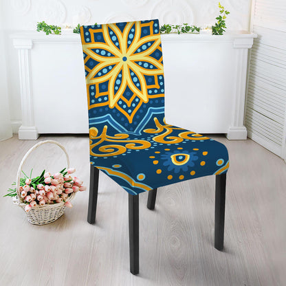 Blue And Gold Bohemian Mandala Print Dining Chair Slipcover