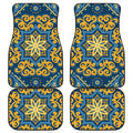 Blue And Gold Bohemian Mandala Print Front and Back Car Floor Mats
