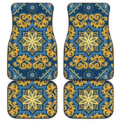 Blue And Gold Bohemian Mandala Print Front and Back Car Floor Mats