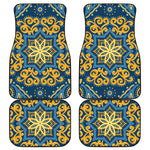 Blue And Gold Bohemian Mandala Print Front and Back Car Floor Mats