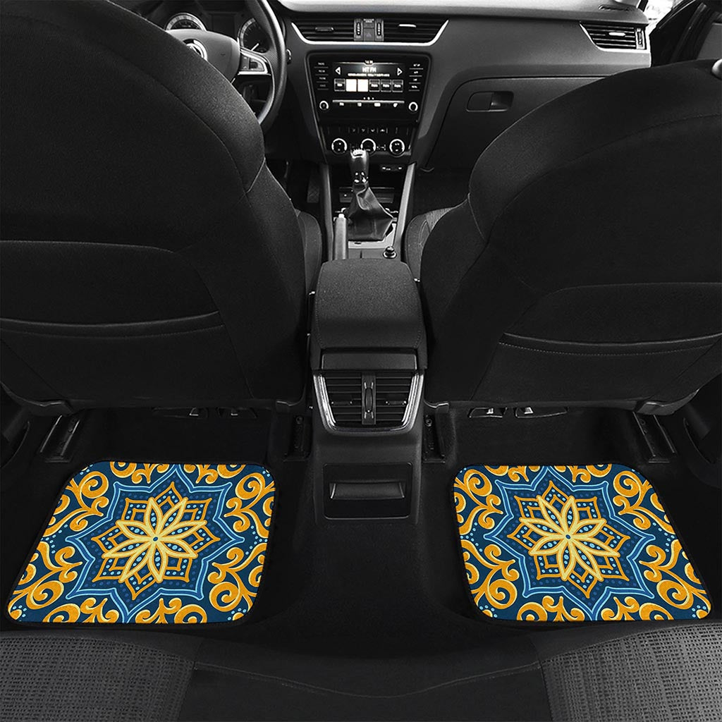 Blue And Gold Bohemian Mandala Print Front and Back Car Floor Mats