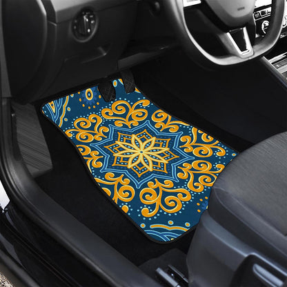 Blue And Gold Bohemian Mandala Print Front and Back Car Floor Mats