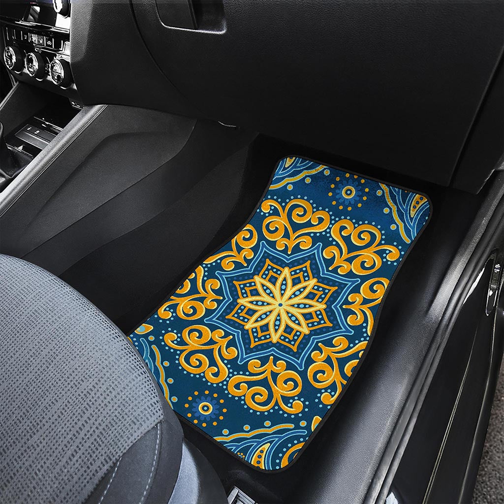 Blue And Gold Bohemian Mandala Print Front and Back Car Floor Mats