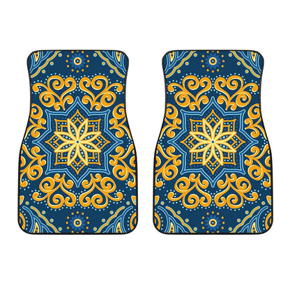 Blue And Gold Bohemian Mandala Print Front Car Floor Mats