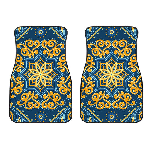 Blue And Gold Bohemian Mandala Print Front Car Floor Mats